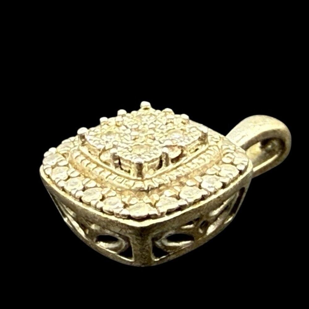 Vintage JTW Sterling silver 925 Square 4 Diamond Pendant Necklace Charm - Picture 2 of 3